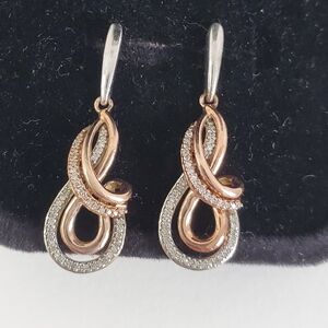 See Video / 10K Rose Gold Diamond Emerald Sterling Silver 925 Earrings